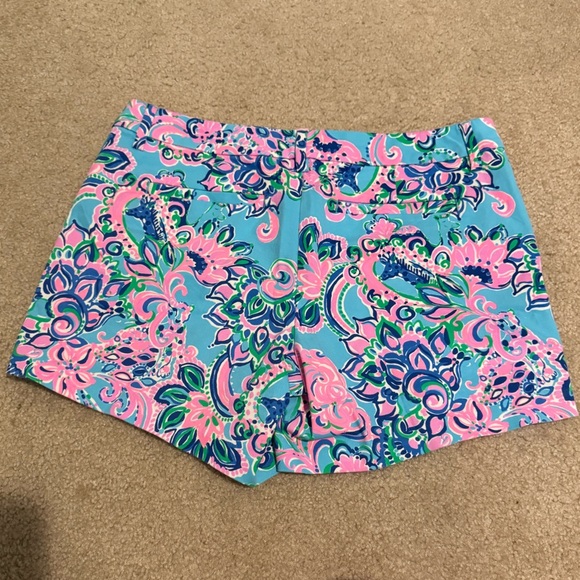 Lilly Pulitzer Callahan Stretch Shorts Blue Horizon Jungle Sunrise Shorts - Picture 7 of 7